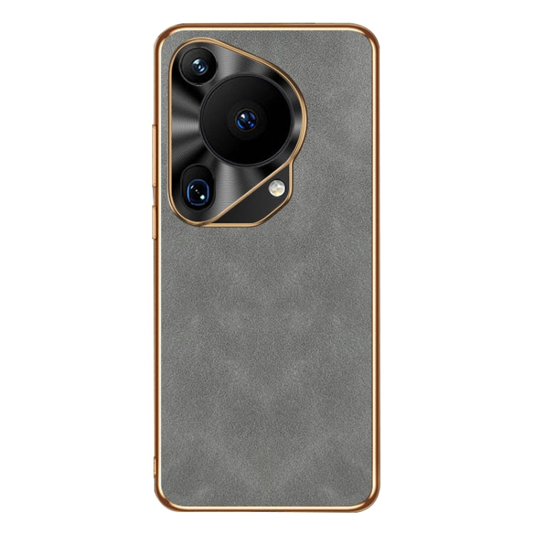 For Huawei Pura 70 Ultra Electroplating Lambskin Leather Phone Case(Grey)