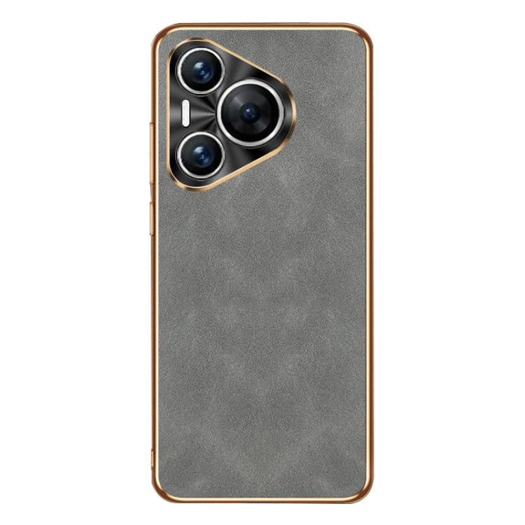 For Huawei Pura 70 Electroplating Lambskin Leather Phone Case(Grey)