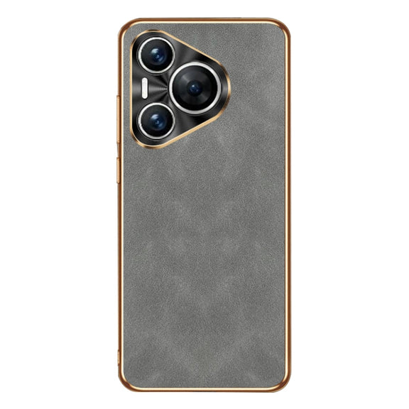 For Huawei Pura 70 Electroplating Lambskin Leather Phone Case(Grey)