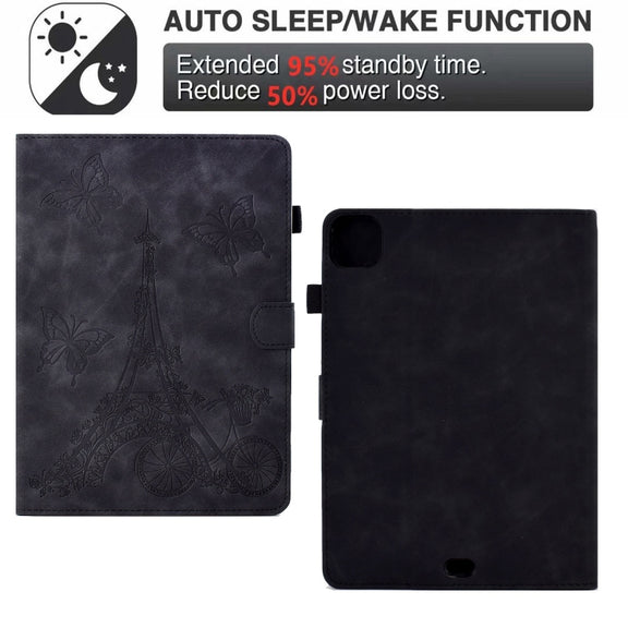 For iPad Pro 11 2024 Tower Embossed Leather Smart Tablet Case(Black)