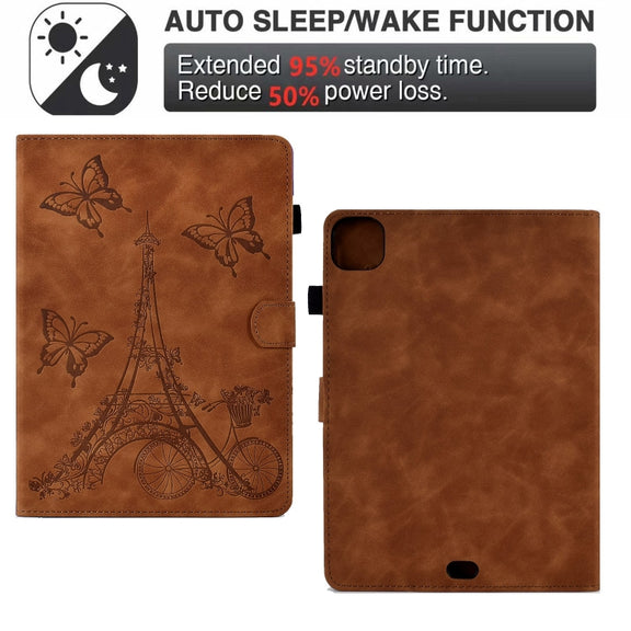 For iPad Pro 11 2024 Tower Embossed Leather Smart Tablet Case(Brown)