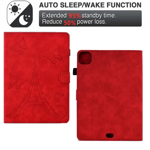 For iPad Pro 11 2024 Tower Embossed Leather Smart Tablet Case(Red)