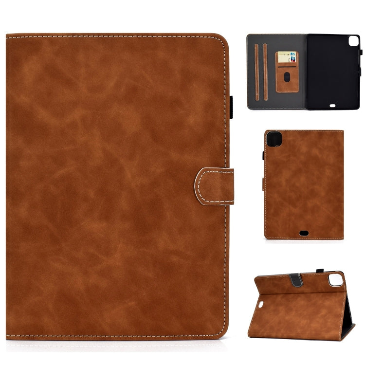 For iPad Pro 11 2024 Cowhide Texture Tablet Leather Smart Case(Brown)