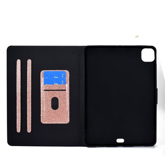For iPad Pro 11 2024 Varnish Glitter Powder Smart Leather Tablet Case(Rose Gold)