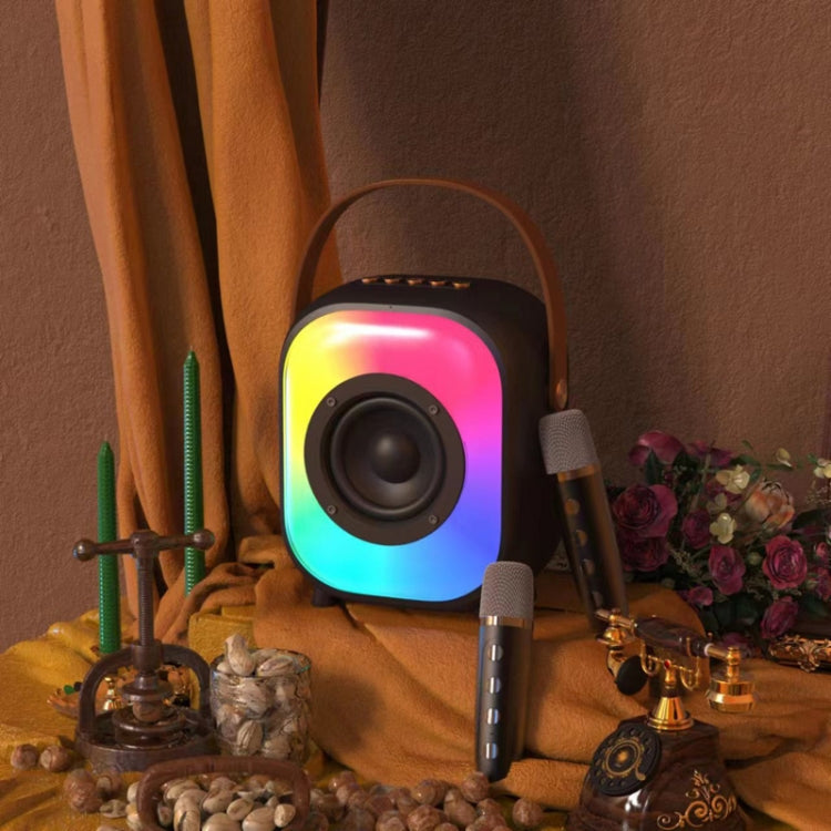 NewRixing NR168W Portable Colorful Bluetooth Speaker Home Dual Mic Karaoke Speaker(Black)