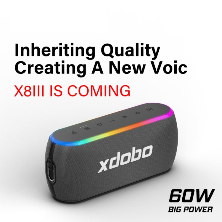 Xdobo X8 III BT5.3 IPX7 Wireless Speaker with RGB Light, Support Bluetooth/TF Card/USB/AUX(Grey)