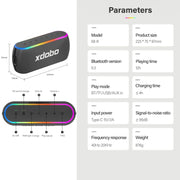 Xdobo X8 III BT5.3 IPX7 Wireless Speaker with RGB Light, Support Bluetooth/TF Card/USB/AUX(Grey)