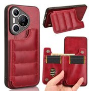 For Huawei Pura 70 Cow Pattern Sewing Card Bag Phone Case(Red)