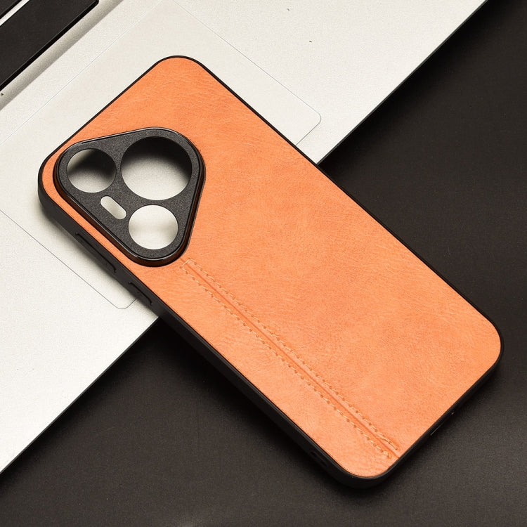 For Huawei Pura 70 Cow Pattern Sewing Card Bag Phone Case(Orange)