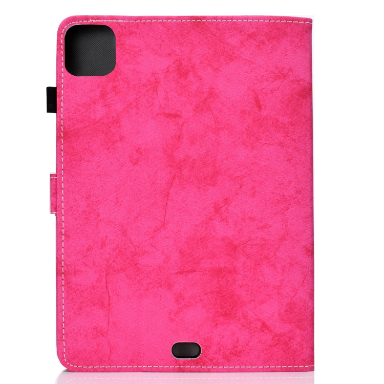 For iPad Pro 11 2024 Marble Style Cloth Texture Smart Leather Tablet Case(Rose Red)