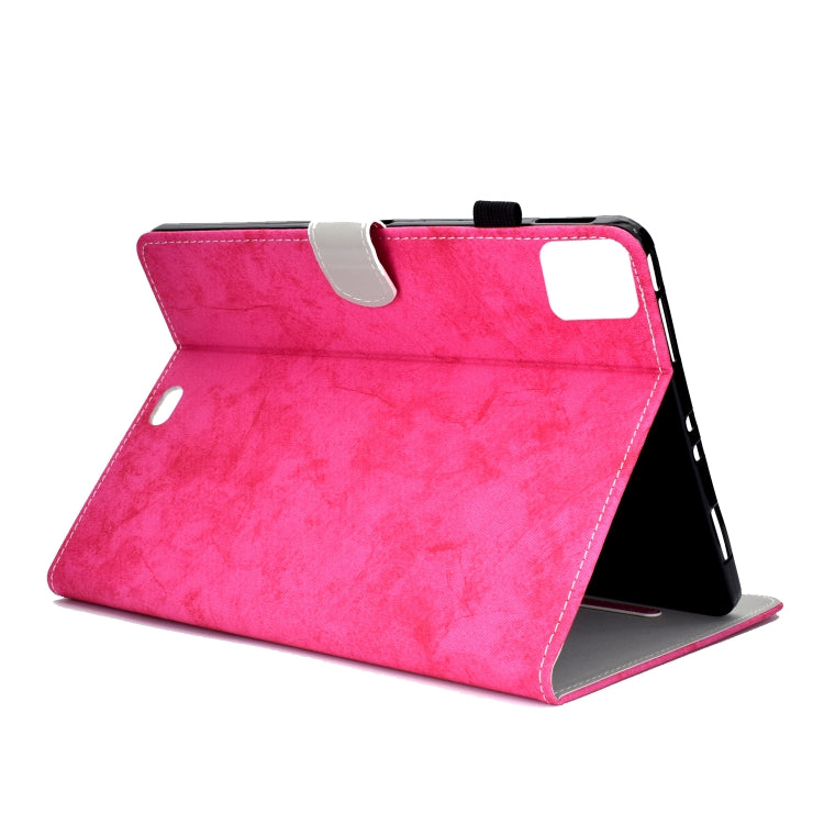 For iPad Pro 11 2024 Marble Style Cloth Texture Smart Leather Tablet Case(Rose Red)
