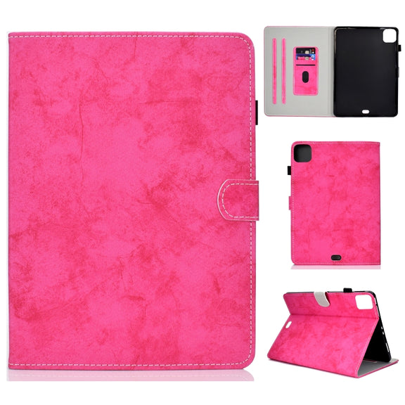 For iPad Pro 11 2024 Marble Style Cloth Texture Smart Leather Tablet Case(Rose Red)