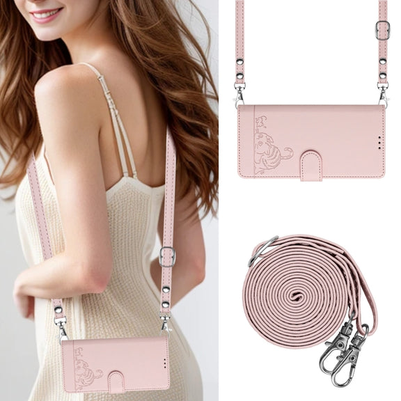 For Honor Magic6 Pro 5G Global Cat Rat Embossed Pattern RFID Leather Phone Case with Lanyard(Pink)