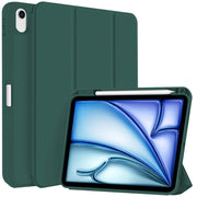 For iPad Air 11 2024 3-fold TPU Smart Leather Tablet Case with Pen Slot(Dark Green)