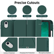 For iPad Air 11 2024 3-fold TPU Smart Leather Tablet Case with Pen Slot(Dark Green)