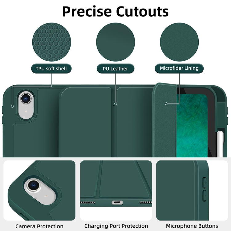 For iPad Air 11 2024 3-fold TPU Smart Leather Tablet Case with Pen Slot(Dark Green)