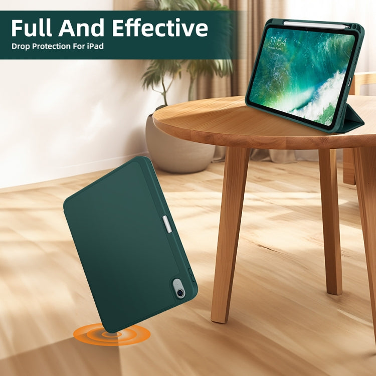 For iPad Air 11 2024 3-fold TPU Smart Leather Tablet Case with Pen Slot(Dark Green)