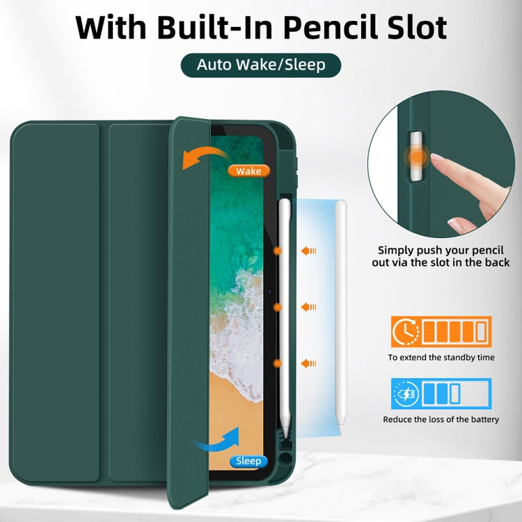 For iPad Air 11 2024 3-fold TPU Smart Leather Tablet Case with Pen Slot(Dark Green)