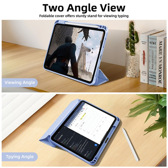 For iPad Air 11 2024 3-fold TPU Smart Leather Tablet Case with Pen Slot(Ice Blue)
