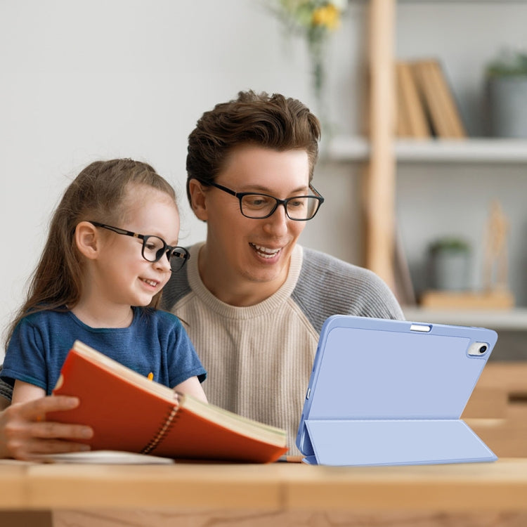 For iPad Air 11 2024 3-fold TPU Smart Leather Tablet Case with Pen Slot(Ice Blue)