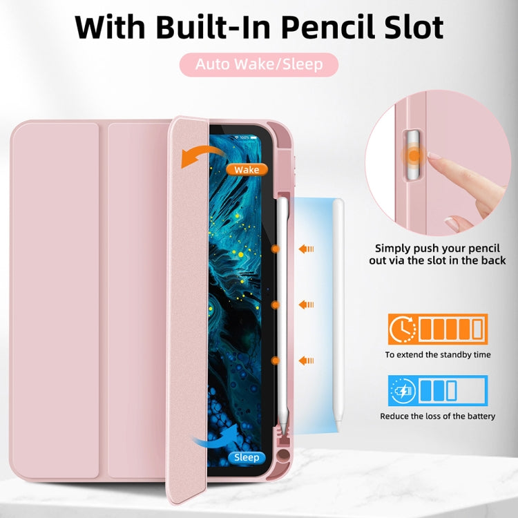 For iPad Air 11 2025 / 2024 3-fold TPU Smart Leather Tablet Case with Pen Slot(Pink)