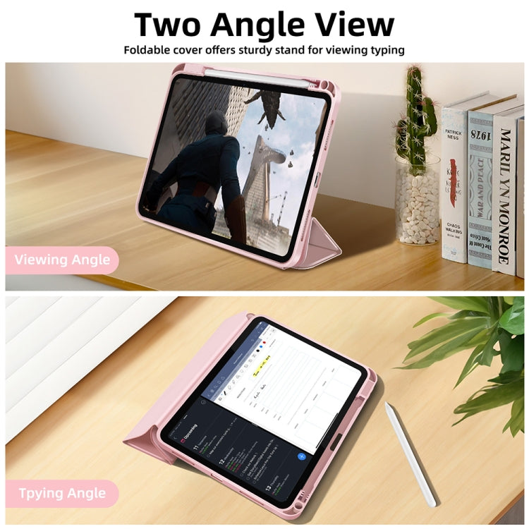 For iPad Air 11 2025 / 2024 3-fold TPU Smart Leather Tablet Case with Pen Slot(Pink)
