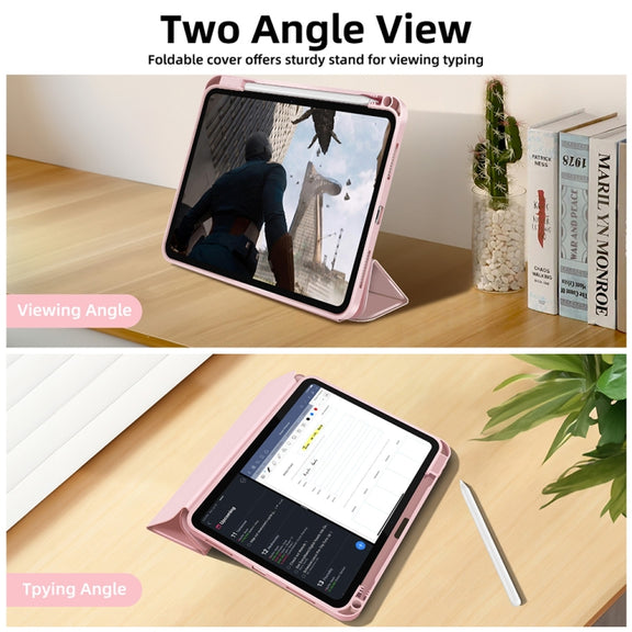 For iPad Air 11 2025 / 2024 3-fold TPU Smart Leather Tablet Case with Pen Slot(Pink)