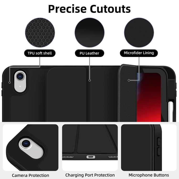 For iPad Air 11 2025 / 2024 3-fold TPU Smart Leather Tablet Case with Pen Slot(Black)