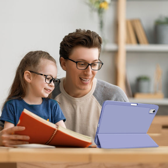 For iPad Air 11 2025 / 2024 3-fold TPU Smart Leather Tablet Case with Pen Slot(Lavender Purple)