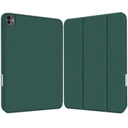 For iPad Pro 11 2024 3-fold TPU Smart Leather Tablet Case with Pen Slot(Dark Green)