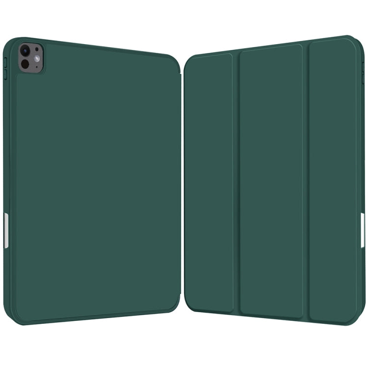 For iPad Pro 11 2024 3-fold TPU Smart Leather Tablet Case with Pen Slot(Dark Green)