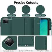 For iPad Pro 11 2024 3-fold TPU Smart Leather Tablet Case with Pen Slot(Dark Green)
