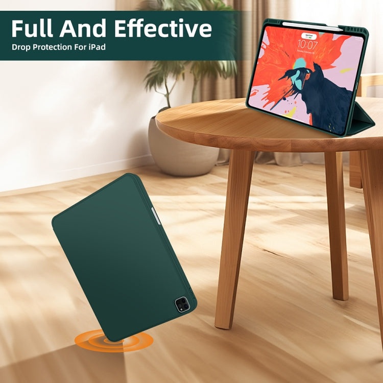 For iPad Pro 11 2024 3-fold TPU Smart Leather Tablet Case with Pen Slot(Dark Green)