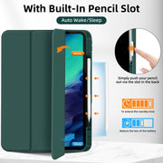For iPad Pro 11 2024 3-fold TPU Smart Leather Tablet Case with Pen Slot(Dark Green)