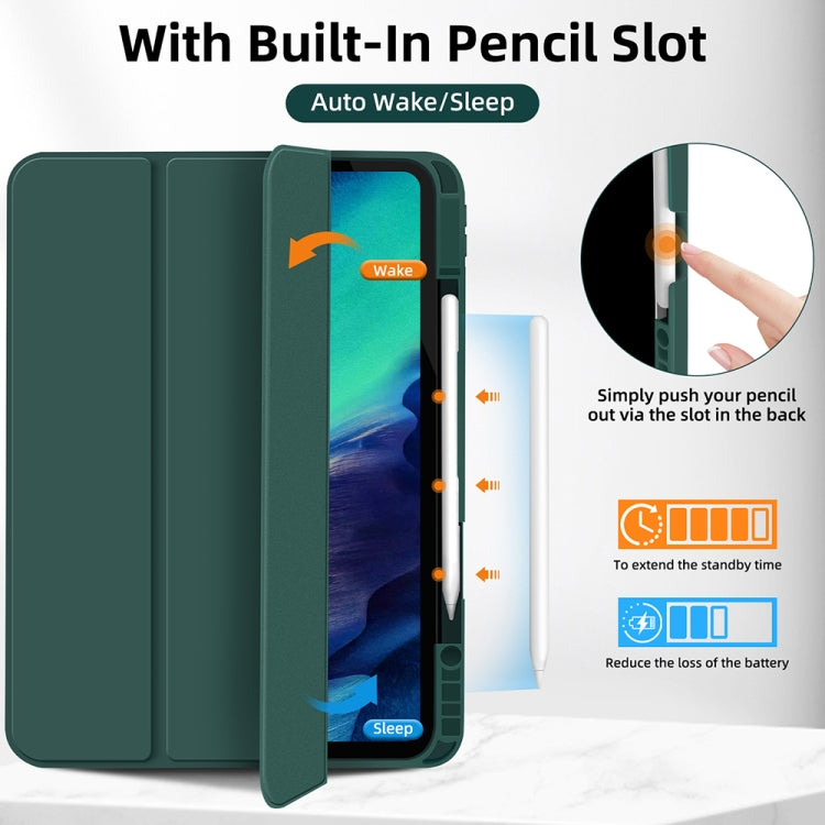 For iPad Pro 11 2024 3-fold TPU Smart Leather Tablet Case with Pen Slot(Dark Green)