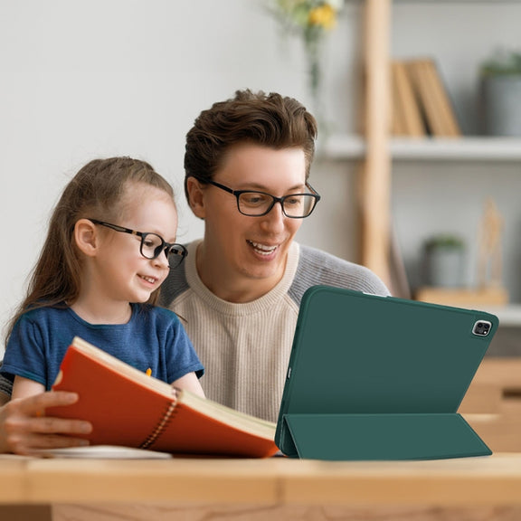 For iPad Pro 11 2024 3-fold TPU Smart Leather Tablet Case with Pen Slot(Dark Green)