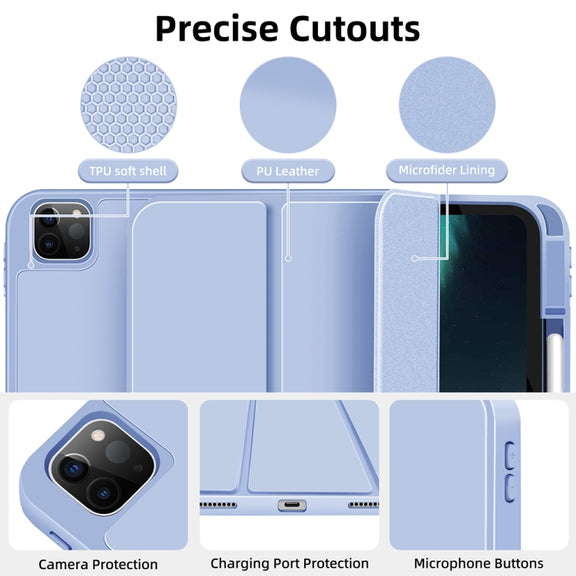 For iPad Pro 11 2024 3-fold TPU Smart Leather Tablet Case with Pen Slot(Ice Blue)