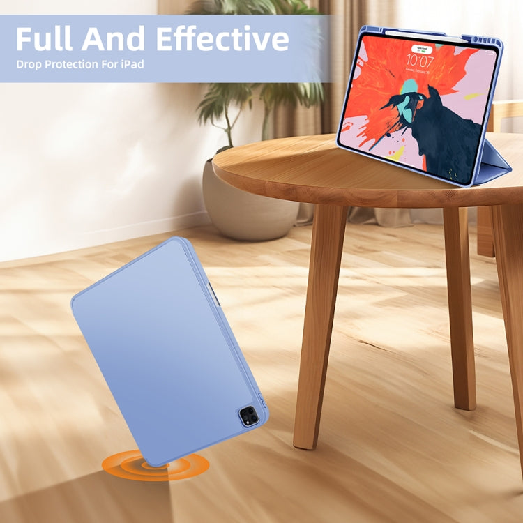 For iPad Pro 11 2024 3-fold TPU Smart Leather Tablet Case with Pen Slot(Ice Blue)