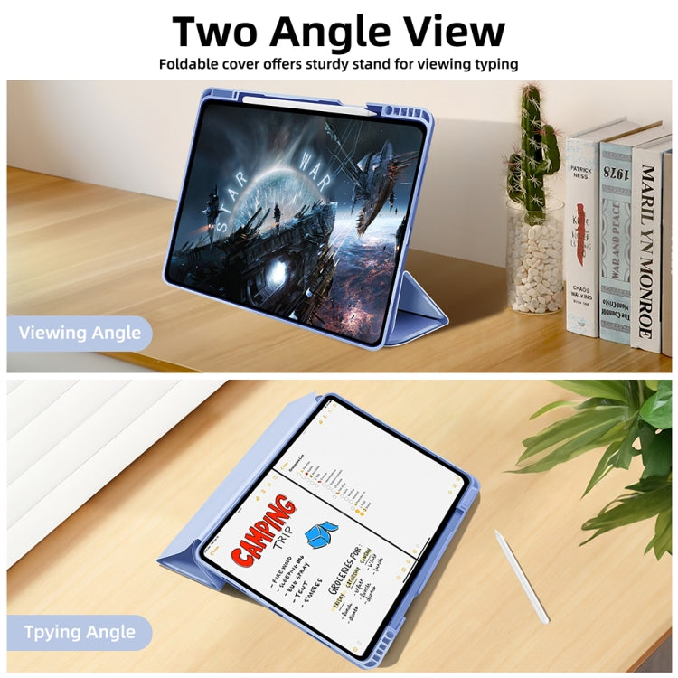 For iPad Pro 11 2024 3-fold TPU Smart Leather Tablet Case with Pen Slot(Ice Blue)