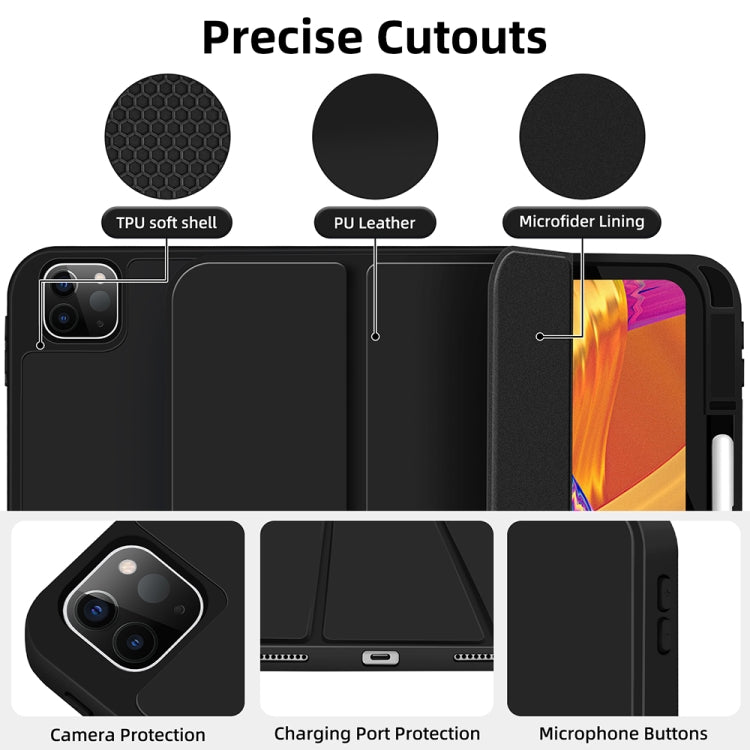 For iPad Pro 11 2024 3-fold TPU Smart Leather Tablet Case with Pen Slot(Black)