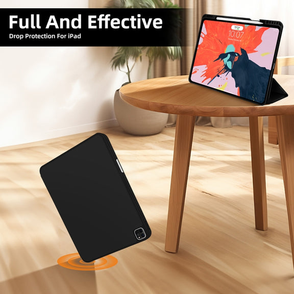 For iPad Pro 11 2024 3-fold TPU Smart Leather Tablet Case with Pen Slot(Black)