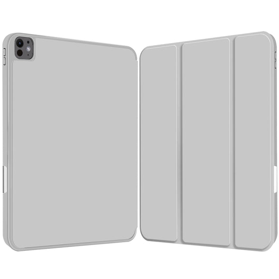 For iPad Pro 11 2024 3-fold TPU Smart Leather Tablet Case with Pen Slot(Grey)
