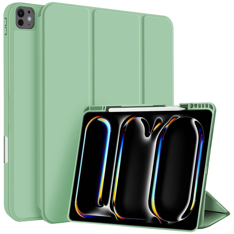 For iPad Pro 11 2024 3-fold TPU Smart Leather Tablet Case with Pen Slot(Green)