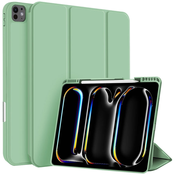 For iPad Pro 11 2024 3-fold TPU Smart Leather Tablet Case with Pen Slot(Green)