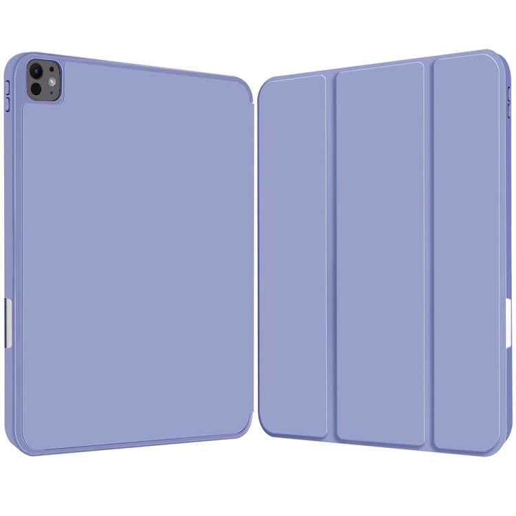 For iPad Pro 11 2024 3-fold TPU Smart Leather Tablet Case with Pen Slot(Lavender Purple)