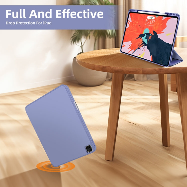 For iPad Pro 11 2024 3-fold TPU Smart Leather Tablet Case with Pen Slot(Lavender Purple)