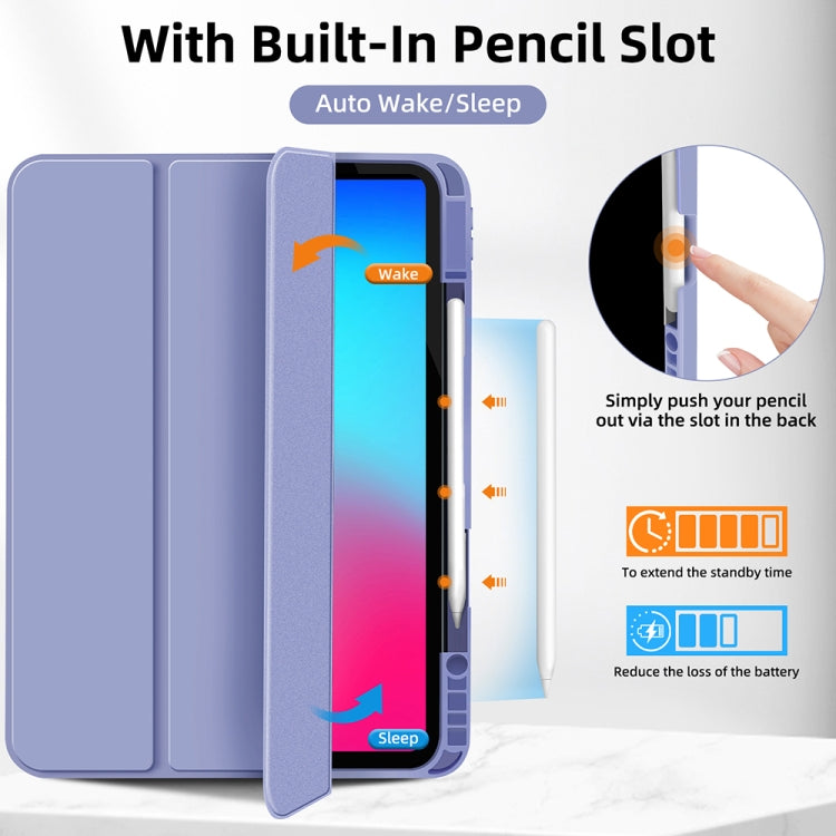 For iPad Pro 11 2024 3-fold TPU Smart Leather Tablet Case with Pen Slot(Lavender Purple)