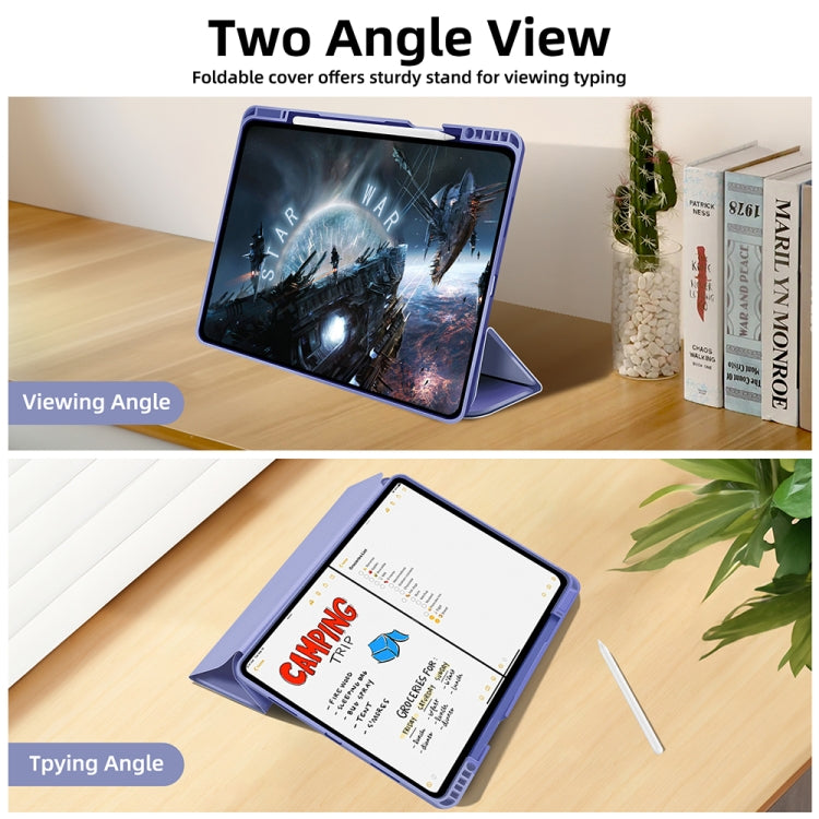 For iPad Pro 11 2024 3-fold TPU Smart Leather Tablet Case with Pen Slot(Lavender Purple)
