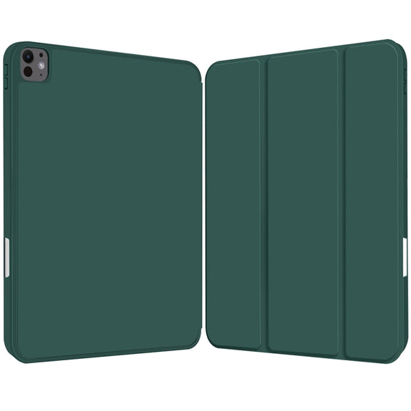 For iPad Pro 13 2024 3-fold TPU Smart Leather Tablet Case with Pen Slot(Dark Green)