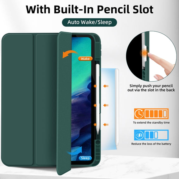 For iPad Pro 13 2024 3-fold TPU Smart Leather Tablet Case with Pen Slot(Dark Green)